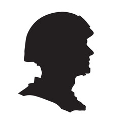 Silhouette of a Soldier's Head with Helmet - Vector Illustration