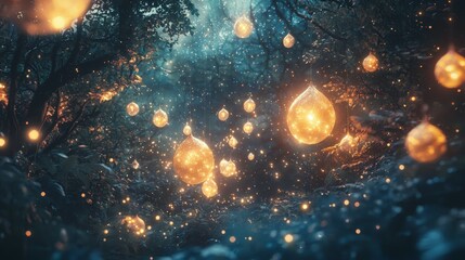 Enchanted Forest with Glowing Orbs and Ethereal Light Effects
