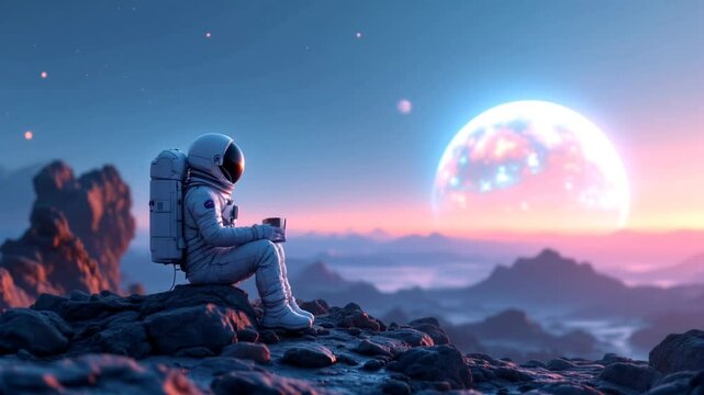 An astronaut enjoying drink in the space
