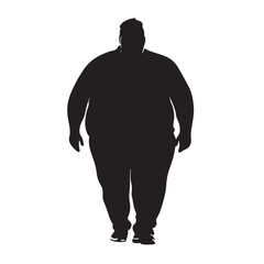 Silhouette of an Overweight Man Standing Front View - Vector Illustration