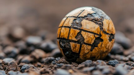 Weathered Globe on Volcanic Rock Symbol of Environmental Change