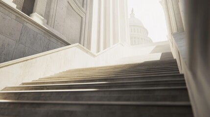 Obraz premium Ascending to Grandeur: A sunlit stairway leading towards a majestic dome, embodying ambition and progress.