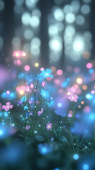Obraz premium Enchanted Forest Bloom: Glowing Flowers Illustration