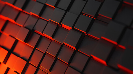 Interlocking Cubes Grid with Red Illumination