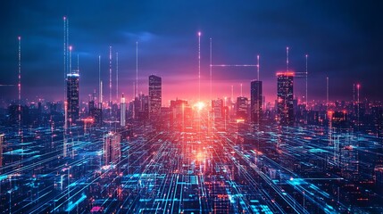 Futuristic Cityscape at Sunset: A Digital Metropolis