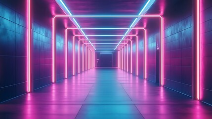 Neon Lights Corridor: Futuristic Cyberpunk Glow
