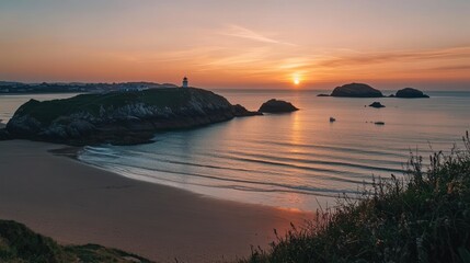 Fototapeta premium Sunset at St Gothian's Lighthouse, Cornwall