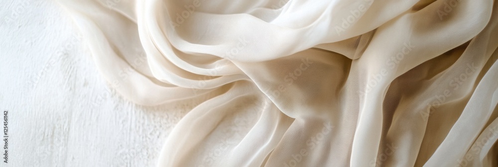 Aufkleber Flowing silk fabrics on a neutral background with elegant tones and soft lighting for creative design ideas. Generative AI