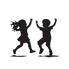 Silhouette of a Boy and Girl Dancing Happily - Vector Illustration