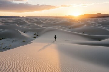 Endless dunes stretch under vibrant sunset, casting long shadows