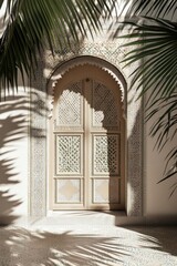 Intricate door frame adorned with unique patterns, surrounded by