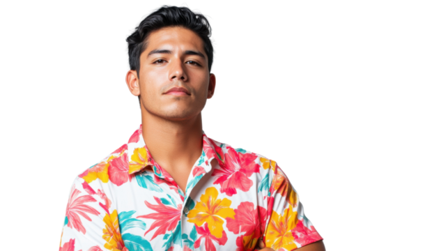 Confident tourist crossing arms on transparent background