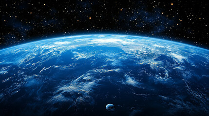 Fototapeta premium A digital display hologram HUD screen showcasing the Earth from space with an advanced technology interface, bright tones, and a blurred background, offering space for captions or text