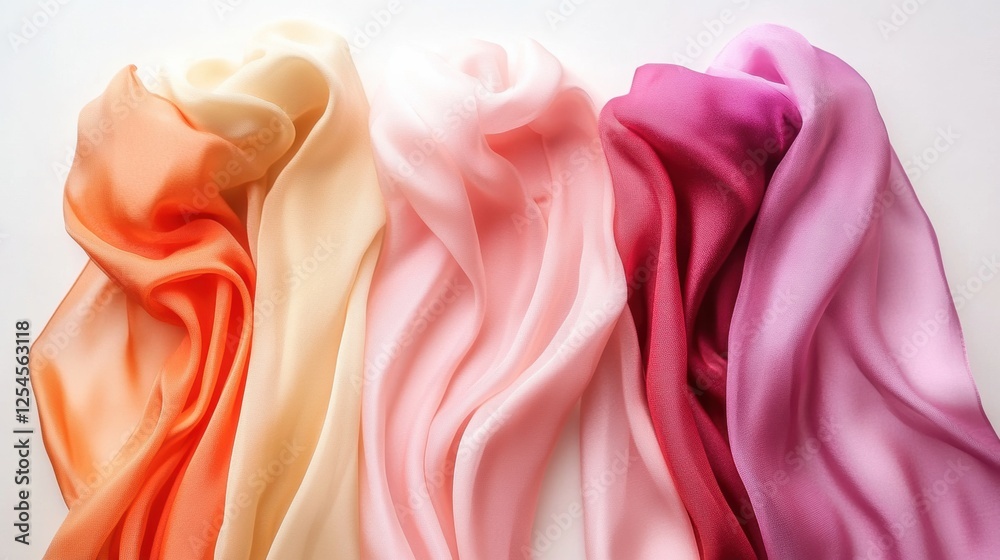 Aufkleber Flowing silk fabrics in elegant tones arranged on neutral background with soft lighting inviting creativity and inspiration. Generative AI