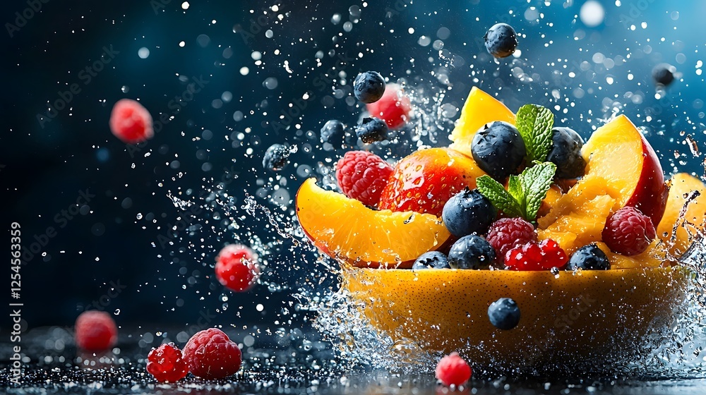 Poster and visually appealing arrangement of a platter filled with an assortment of fresh juicy and colorfu