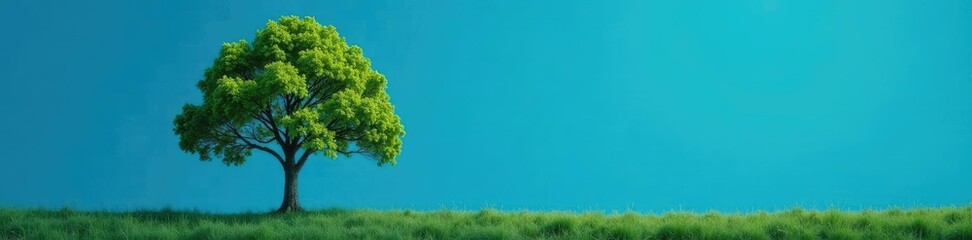 Obraz premium A solitary tree on a blue background with a large question mark above it, nature, growth