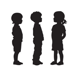 Silhouette of Three Children Facing Each Other - Vector Illustration