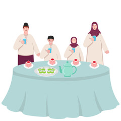 Muslim Family Breaking Fast Together Illustration