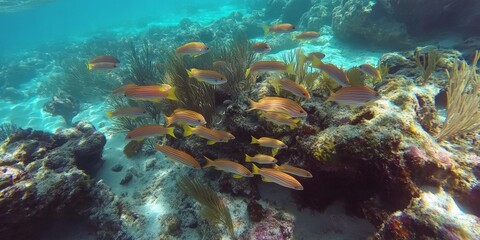Obraz premium A school of colorful fish swimming around a coral reef