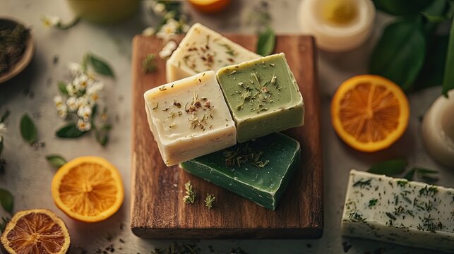 A sustainable soap company advertising handcrafted bars with organic scents digital