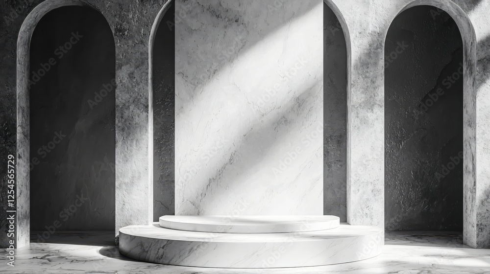 Leinwandbilder elegant marble podium display with arches and soft light for product showcase and presentation