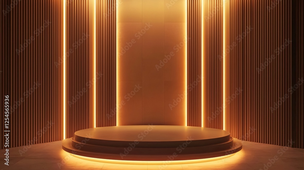 Aufkleber Elegant golden stage with illuminated lines for product display and modern presentation