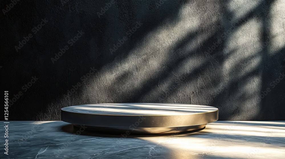 Leinwandbilder elegant marble display platform with shadow play against a dark textured wall backdrop