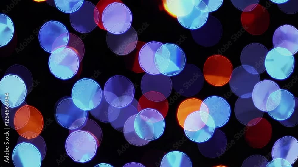 Aufkleber bokeh light texture with blue and red circles against dark background, abstract pattern. festive and