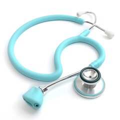  A stethoscope with a blue plastic frame and a metallic diaphragm and bell,isolated on a transparent background.