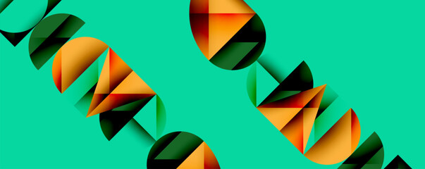 Abstract geometric pattern with intersecting circles and triangles in gradients. The high-contrast composition creates depth and a dynamic, modern aesthetic
