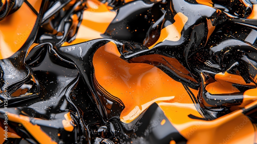 Leinwandbilder abstract artistic expression of black and orange paint swirls with glossy texture and dynamic flow