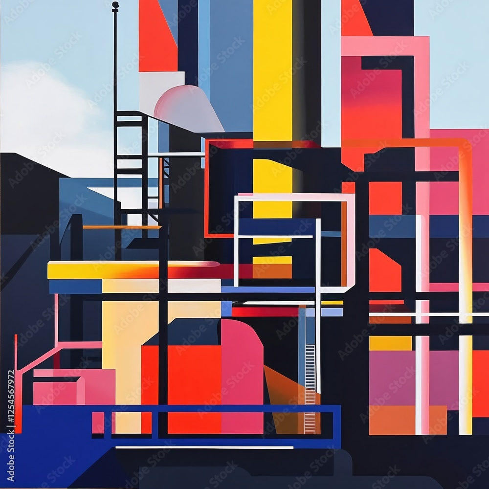 Aufkleber vibrant geometric composition with bold colors and dynamic shapes abstract modern art style