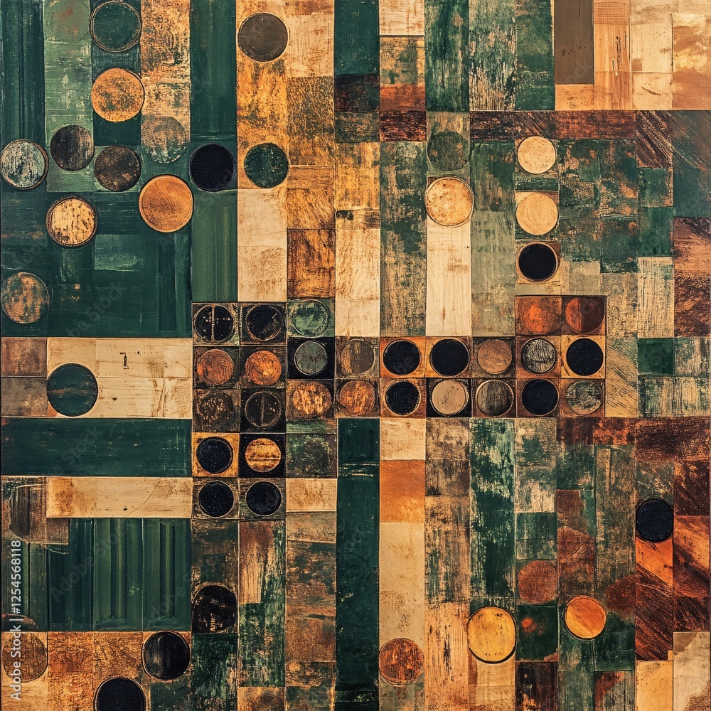 Poster abstract composition of rectangles and circles with earthy tones for modern art design