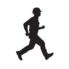 Silhouette of a Construction Worker with Helmet Running - Vector Illustration
