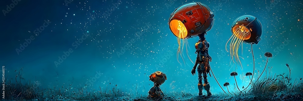 Poster Captivating Underwater Scene with Bioluminescent Jellyfish Floating in the Mysterious Depths of the Ocean Showcasing the Wonders of Deep Sea and the Enigmatic Aquatic World