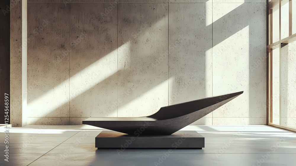 Poster minimalist concrete bench in modern architecture interior with natural light and shadow