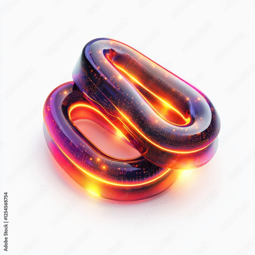 Wall mural glowing abstract shapes with neon lights and smooth curves on a white background