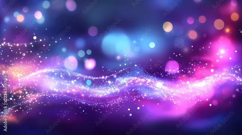 Poster Ethereal Cosmic Stream of Light and Sparkles in a Dreamy Purple and Blue Abstract Design