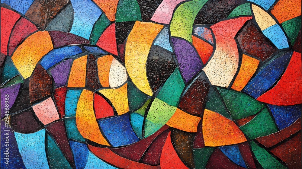 Poster Vibrant Mosaic Art with Abstract Shapes and Rich Colors a Captivating Visual Display