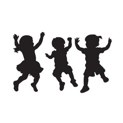 Fototapeta premium Silhouette of Three Children Jumping Joyfully - Vector Illustration