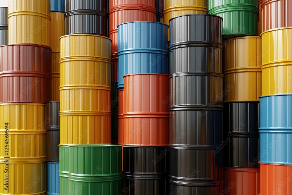 Aufkleber Colorful Barrels Stacked High in an Organized Pattern Creating a Visually Striking Effect