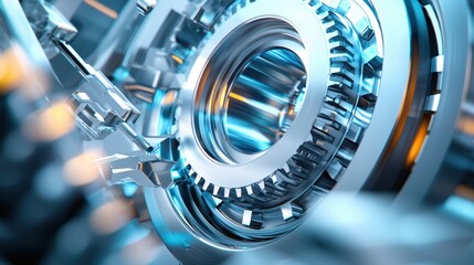 Complex Mechanism of Interlocking Gears and Cogs in a Futuristic and Dynamic Arrangement
