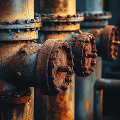 Industrial Pipes with Rust Detail Showing Wear and Corrosion in a Factory Setting