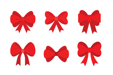 A set of red ribbon bow for gift box decoration elegant vector illustration