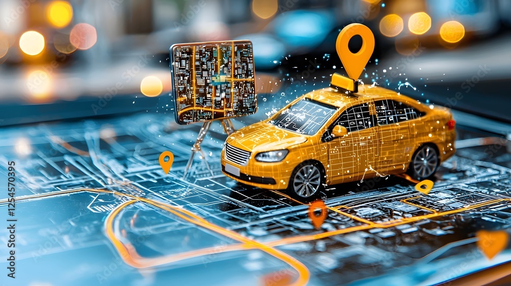 Aufkleber Close up view of a car dashboard featuring an integrated GPS navigation system that displays turn by turn directions on a digital screen