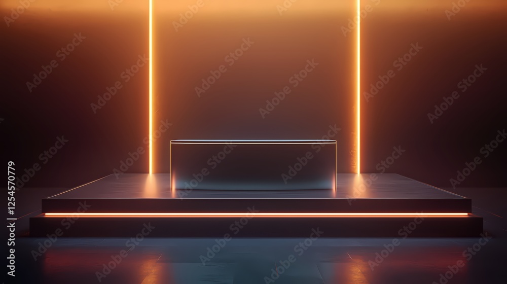 Aufkleber Minimalist Stage with Neon Lighting for Product Display in a Modern Presentation Setting