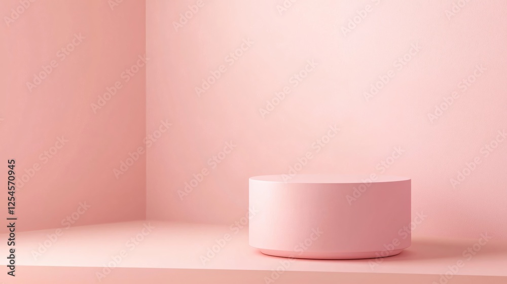 Aufkleber minimalist studio scene with pink cylinder on platform for product display and presentation