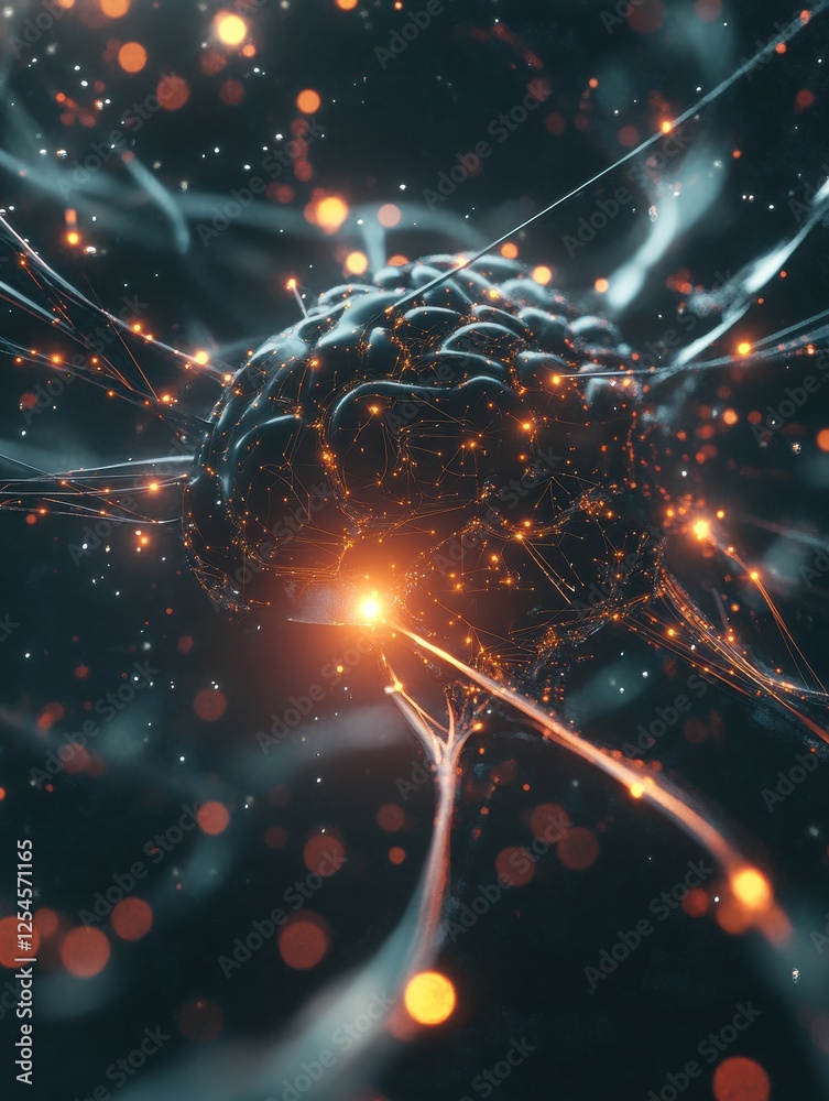 Fototapete abstract digital brain concept with glowing circuits and interconnected wires showcasing neural acti