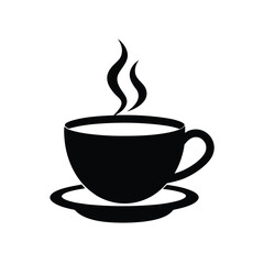 cup of hot coffee silhouette on white background
