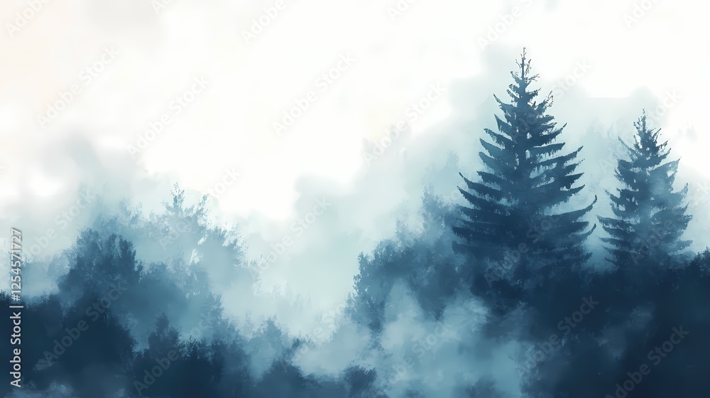 Aufkleber ethereal winter forest landscape with misty trees creating a serene and peaceful atmosphere